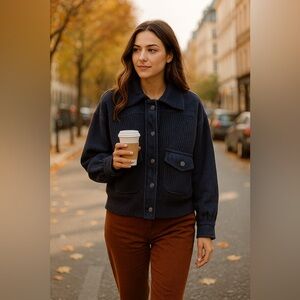 YFB Navy Blue Sweater/Denim Oversized Bomber Jacket M